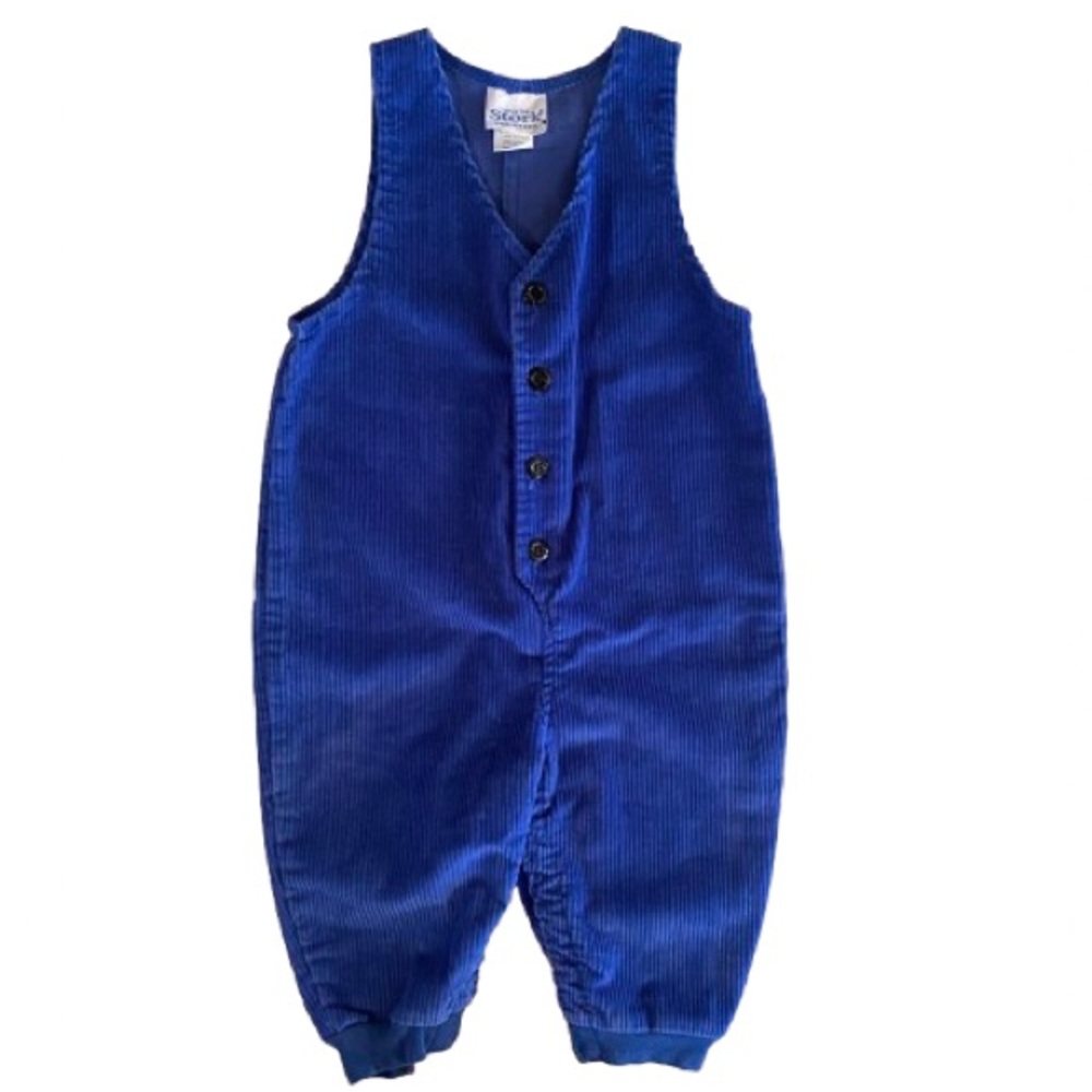 Vintage After the Stork Kids Blue Corduroy Coveralls Sz 18mos Cotton Cottagecore